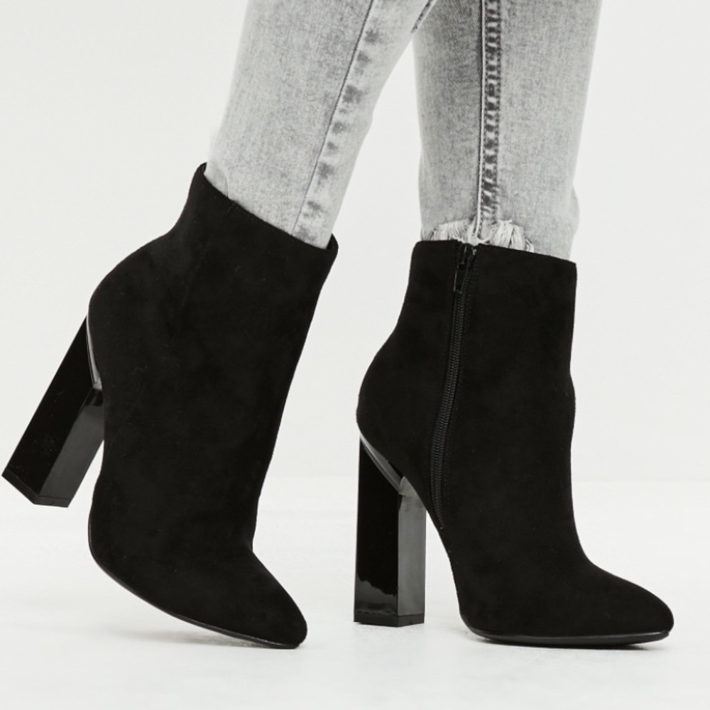 Black block heel booties missguided